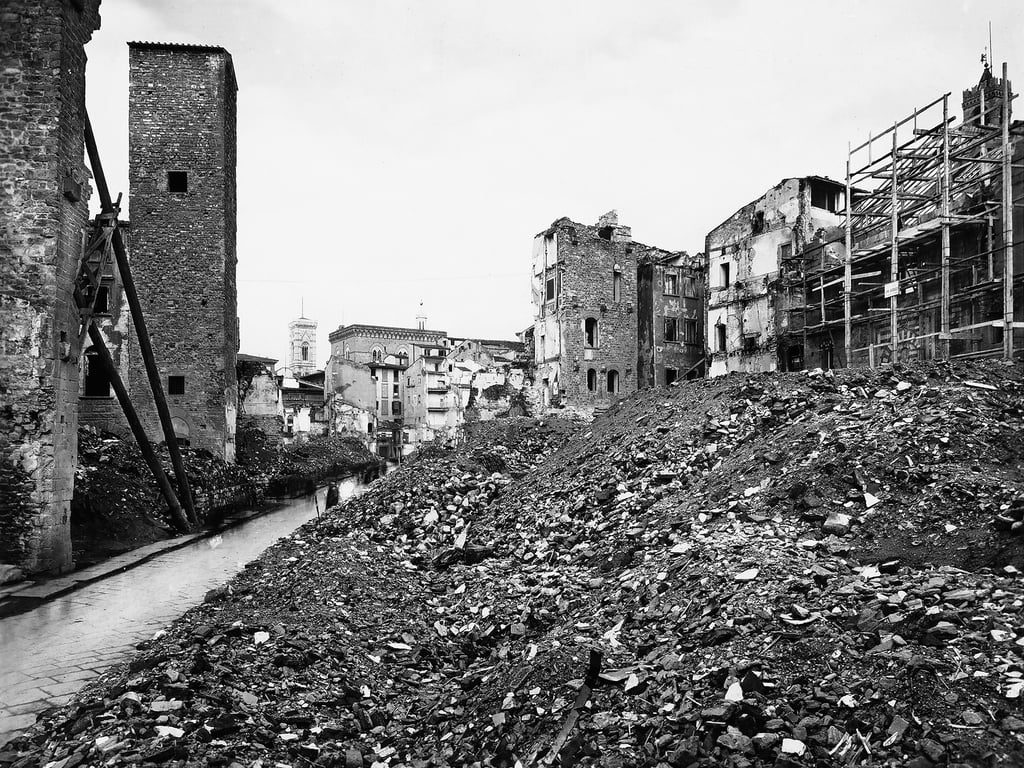 Santo Stefano al Ponte after being bombed in WWII