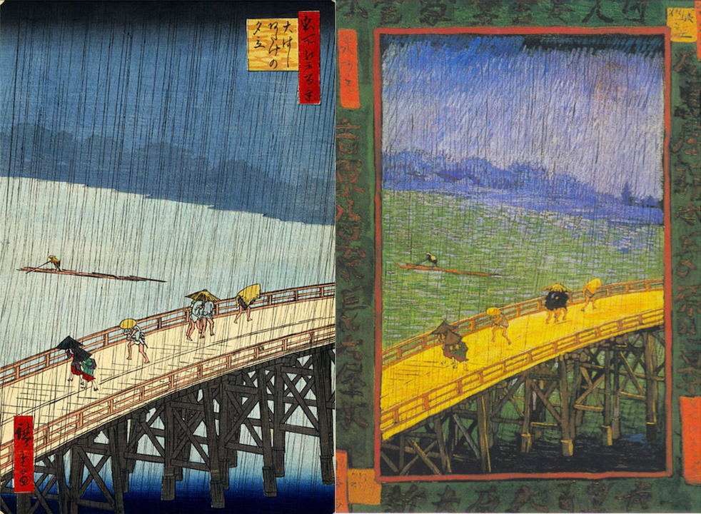 Ponte sotto la pioggia - Hiroshige (sinistra) e Van Gogh (destra)