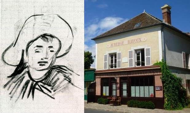 Schizzo di un ragazzo con cappello largo (si ritiene che sia Rene Secretan) 
La locanda Ravoux dove Van Gogh visse e morì.